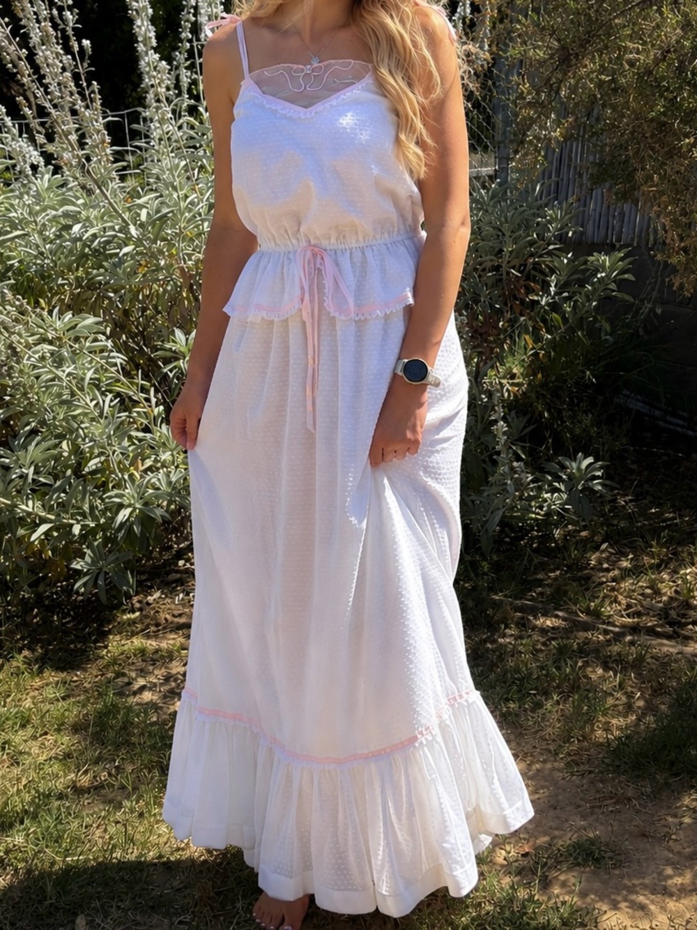 Vintage pink white maxi dress size small